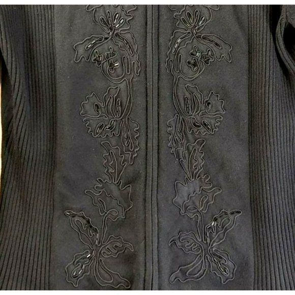 Valerie Stevens Collection Women's M Black Silk Blend Front Zip Beaded Cardigan - Picture 6 of 15
